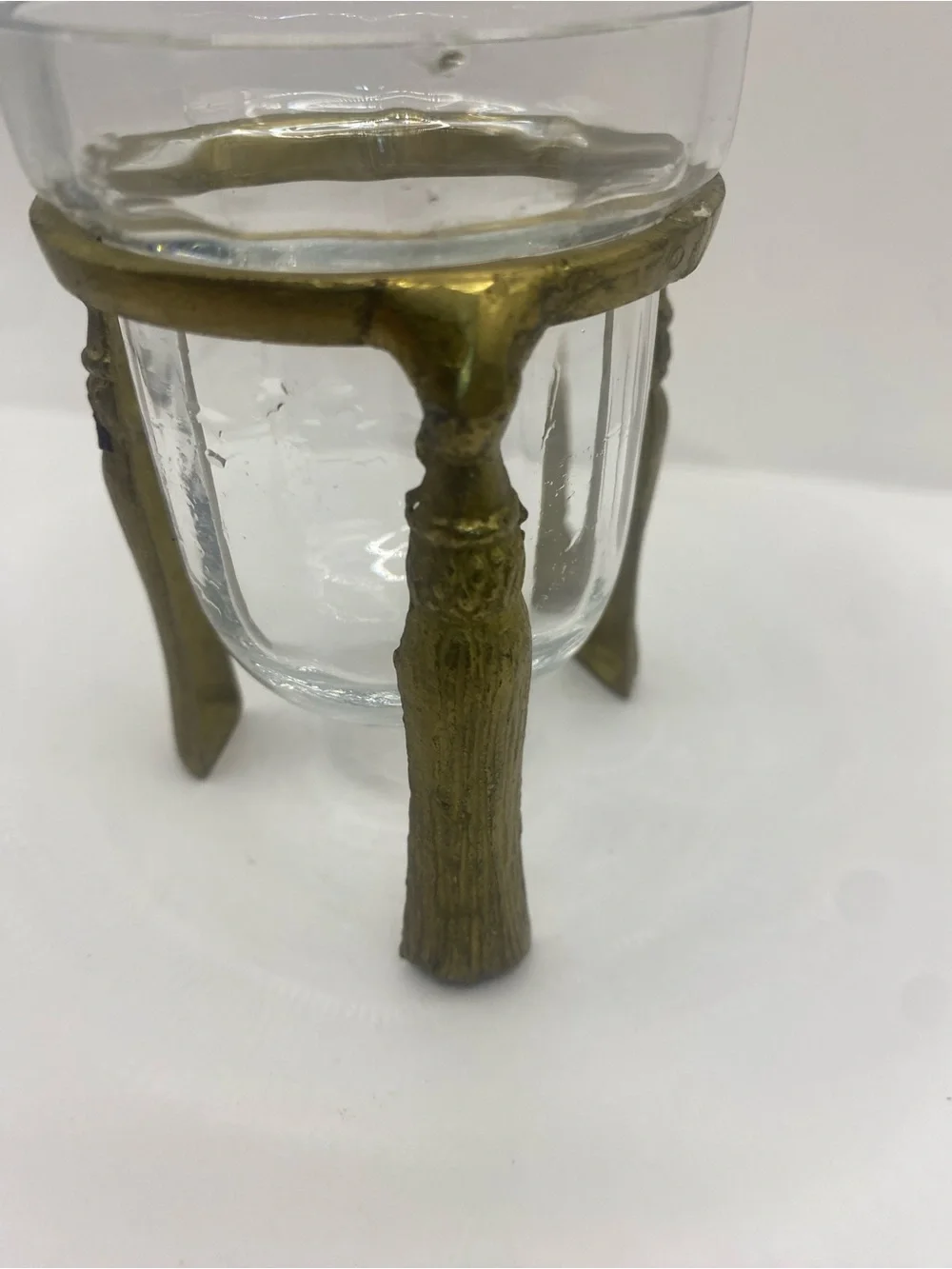 Glass Tealight With Decorative Tassel Detail Brass Stand 4” Height